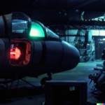 DALL·E-2022-08-15-01.41.49-A-photo-of-a-WWI-airplane-upgraded-with-turbo-booster-and-jet-propulsion-waiting-the-astronaut-pilot-approaching-from-the-track.-Pipes-electronics-a-1